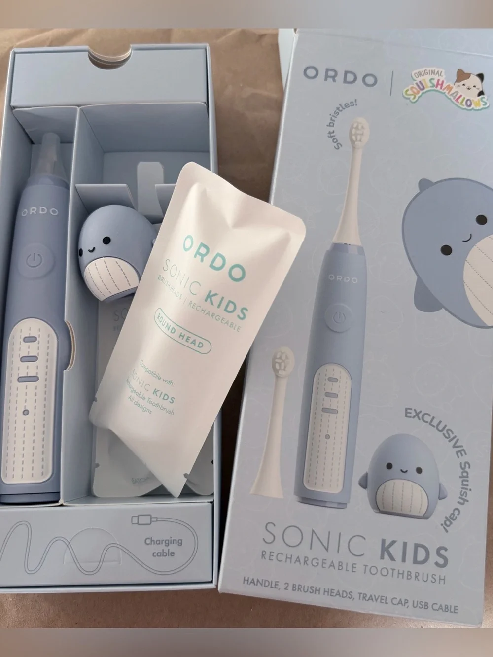 Squishmallows Kids Sonic Rechargeable Toothbrush - Light Blue & White